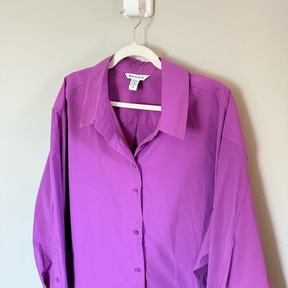 Athleta • Purple Oversized Poplin Button Up Shirt Sz 2X Jazzy Purple Casual Fall - Picture 7 of 14